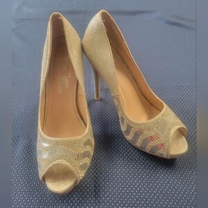 Women stiletto heels toeless silver sparkle sexy Lydia shoes Size 7.5 BELLA LUNA